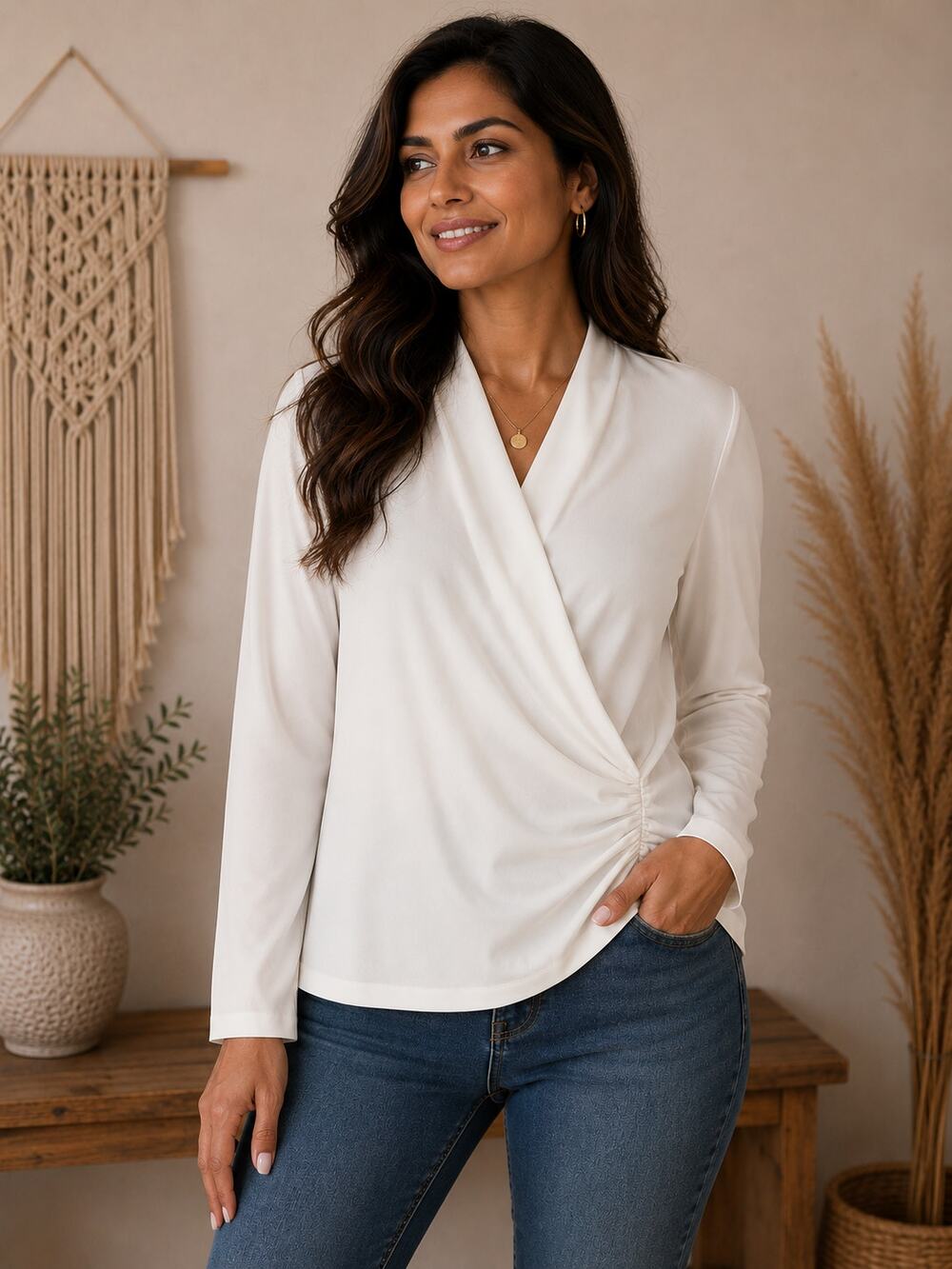 Maeve Anthropology White Cross Front Long Sleeve Top Women's M